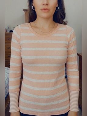 Poof Excellence Peach and White Striped Long Sleeve Tee